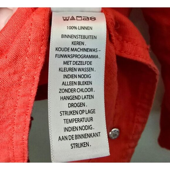 Jones & Co Linen Blouse Women XL Red Button Pockets Long Sleeve Breathable Woven - Picture 11 of 15